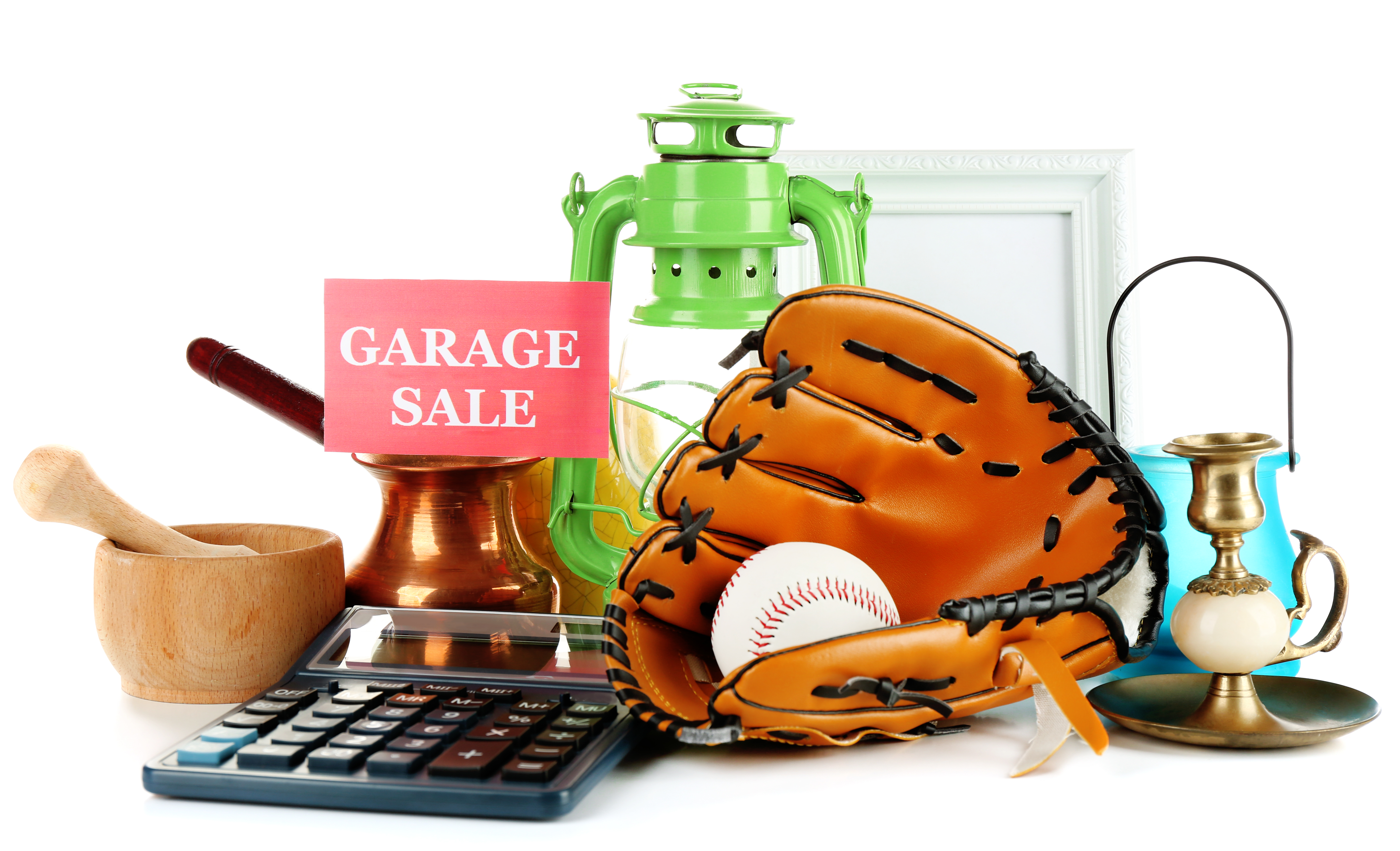 Random items with garage sale sign