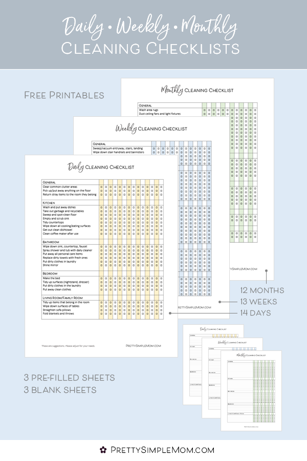 Daily, Weekly & Monthly Cleaning Checklists Free Printables Pretty