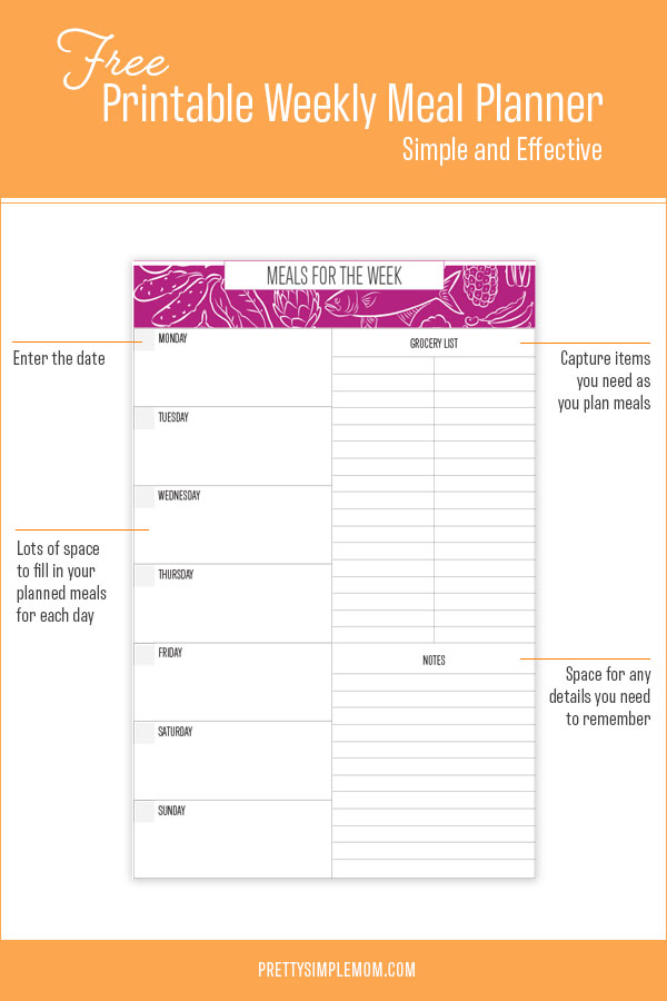 weekly meal planner free printable pretty simple mom